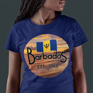 "Barbados Est. 1966" Sunset With Barbados Flag T-Shirt