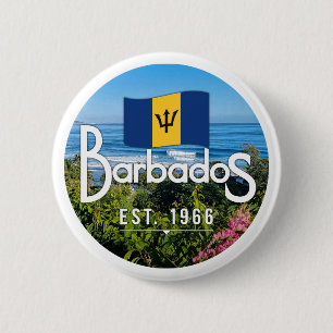 "Barbados Est. 1966" With Barbados Flag Art 6 Cm Round Badge