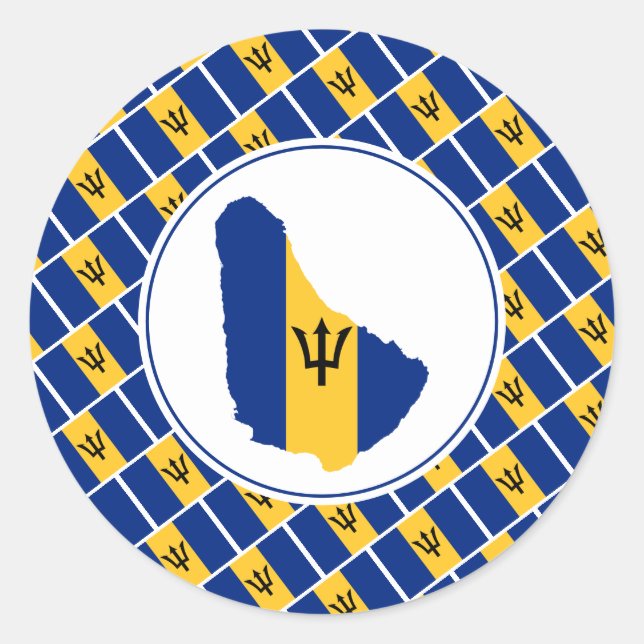 BARBADOS FLAG Barbadian Map Stylish Patriotic Classic Round Sticker (Front)