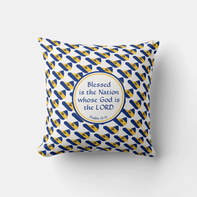 BARBADOS Flag Christian Scripture BLESSED NATION Cushion (Front)