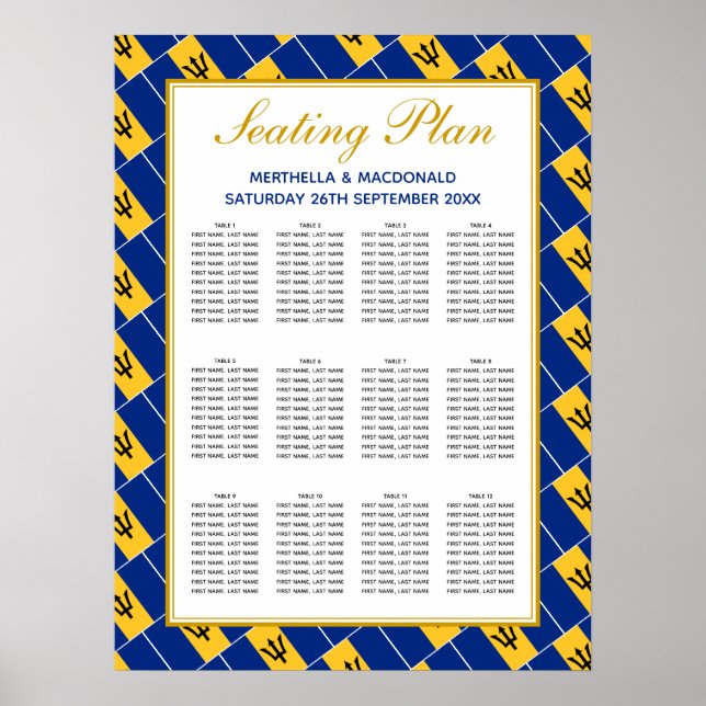 BARBADOS FLAG Custom Wedding 120 Seating Plan Poster (Front)