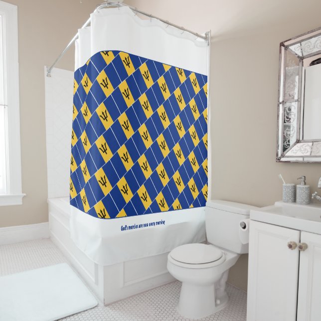 BARBADOS FLAG Customised Scripture Barbadian Shower Curtain (In Situ)