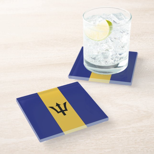 Barbados flag glass coaster (Angled)