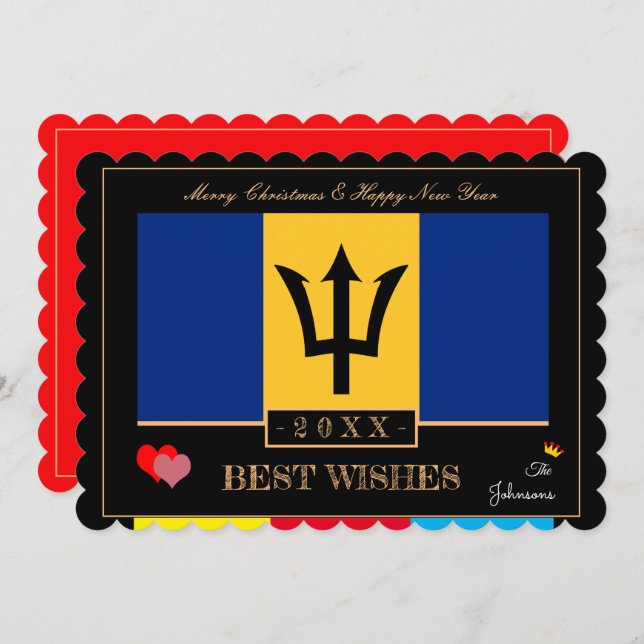 Barbados Flag & Happy New Year/Best Wishes Card (Front/Back)