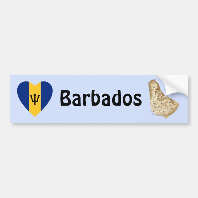 Barbados Flag Heart + Map Bumper Sticker (Front)