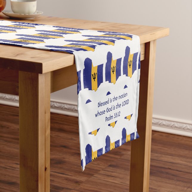 BARBADOS Flag Map Customised Scripture Short Table Runner (In Situ)