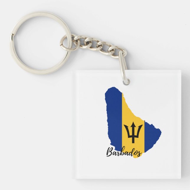 Barbados  Flag Map Keychain (Front)