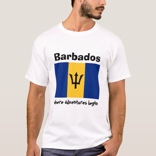 Barbados Flag + Map + Text T-Shirt (Front)