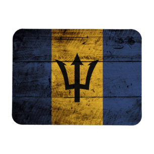 Barbados Flag on Old Wood Grain Magnet
