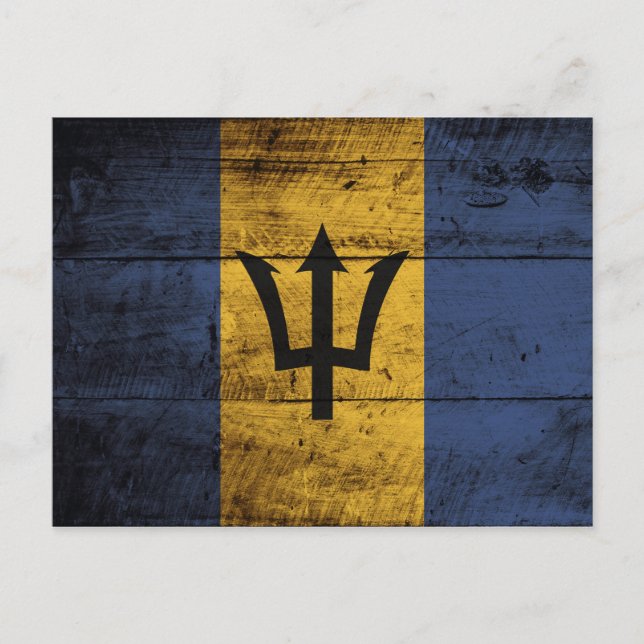 Barbados Flag on Old Wood Grain Postcard (Front)