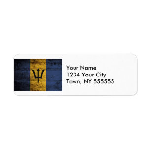 Barbados Flag on Old Wood Grain Return Address Label