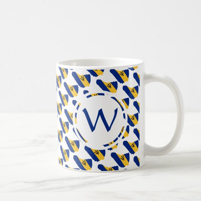 BARBADOS Flag Patriotic Custom Monogram GOD BLESS Coffee Mug (Right)