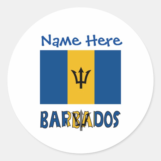 Barbados Flag Personalised Name  Classic Round Sticker (Front)
