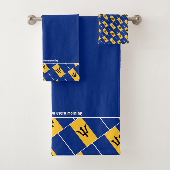 BARBADOS FLAG Personalised Scripture BLUE Bath Towel Set (Insitu)
