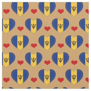 Barbados Flag & Red Heart fashion Fabric /Barbados