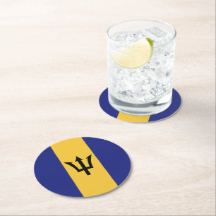 Barbados flag round paper coaster