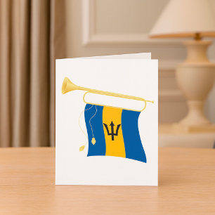 Barbados Flag with Bugle Patriotic Caribbean  Card