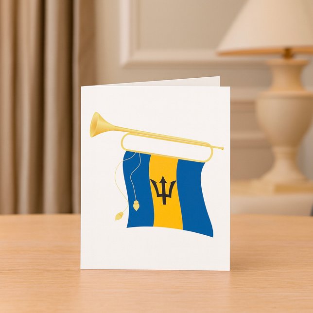 Barbados Flag with Bugle Patriotic Caribbean  Card (Creator Uploaded)