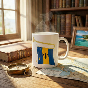 Barbados Flag with Bugle Patriotic Caribbean  Coffee Mug