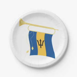 Barbados Flag with Bugle Patriotic Caribbean  Paper Plate