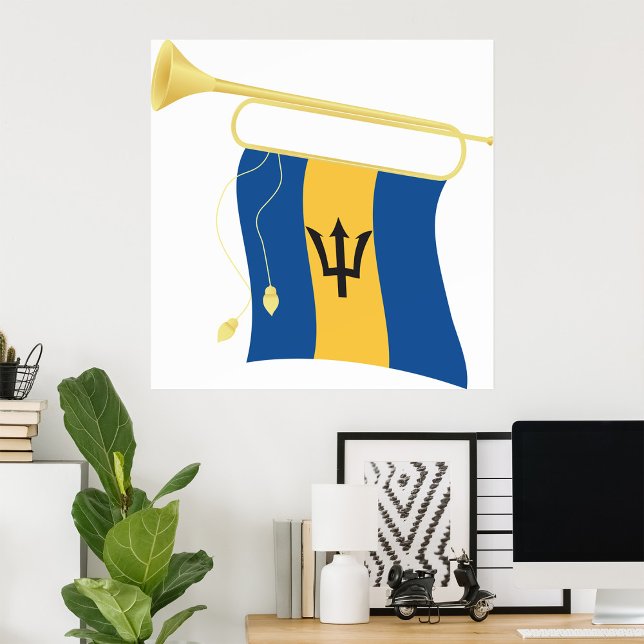 Barbados Flag with Bugle Patriotic Caribbean  Poster (Creator Uploaded)