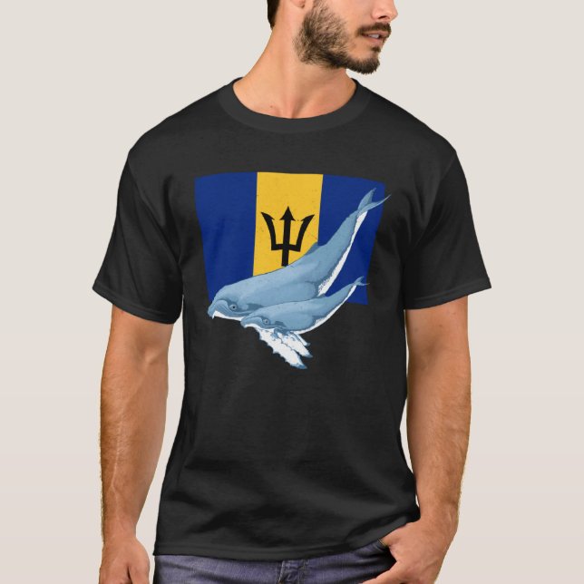 Barbados Flag with Humpback Whales Bajan Pride T-Shirt (Front)