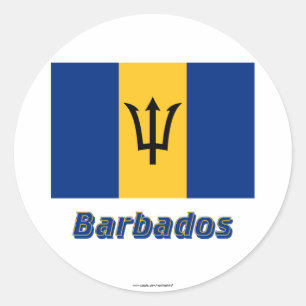 Barbados Flag with Name Classic Round Sticker
