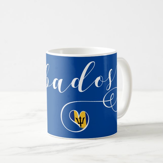 Barbados Heart Flag, Barbadian Coffee Mug (Front Right)