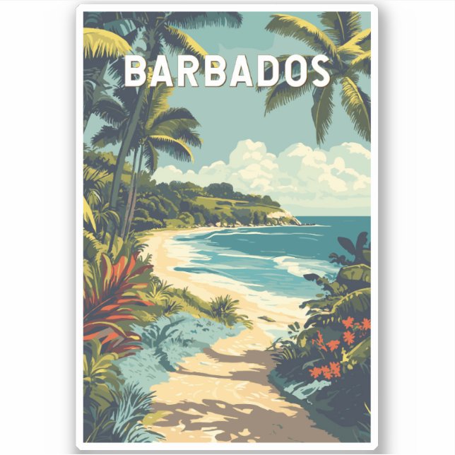 Barbados Illustration Travel Art Vintage (Front)