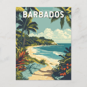 Barbados Illustration Travel Art Vintage Postcard