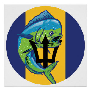 Barbados Mahi-mahi Barbadian National Animal Flag Poster