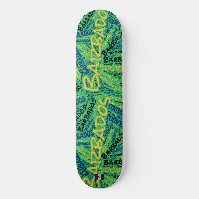 Barbados National Pride Wordcloud Skateboard (Front)