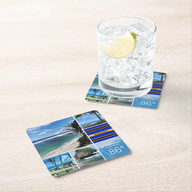 Barbados Ocean Views Square Paper Coaster (Insitu)