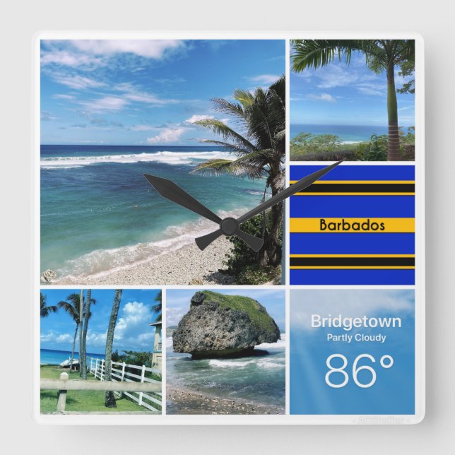 Barbados Ocean Views Square Wall Clock (Front)