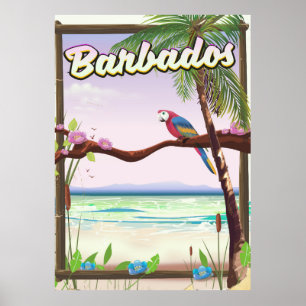 Barbados Parrot Landscape travel poster