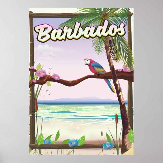 Barbados Parrot Landscape travel poster (Front)