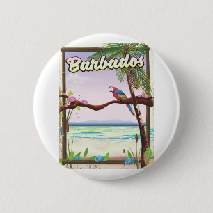 Barbados Parrot Landscape travel poster 6 Cm Round Badge