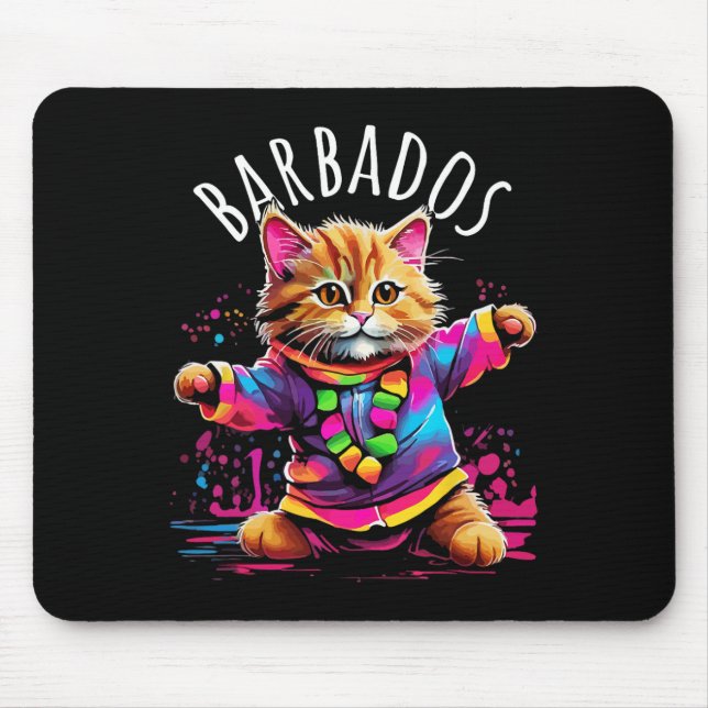 Barbados Quirky Funny Cute Colourful Dancing Cat D Mouse Pad (Front)