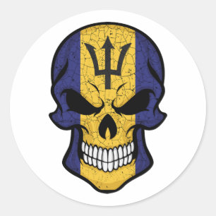Barbados Smiling Skull Flag Classic Round Sticker