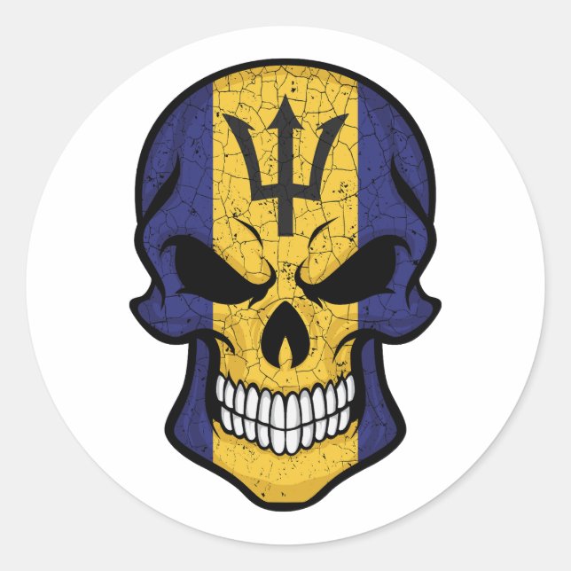 Barbados Smiling Skull Flag  Classic Round Sticker (Front)