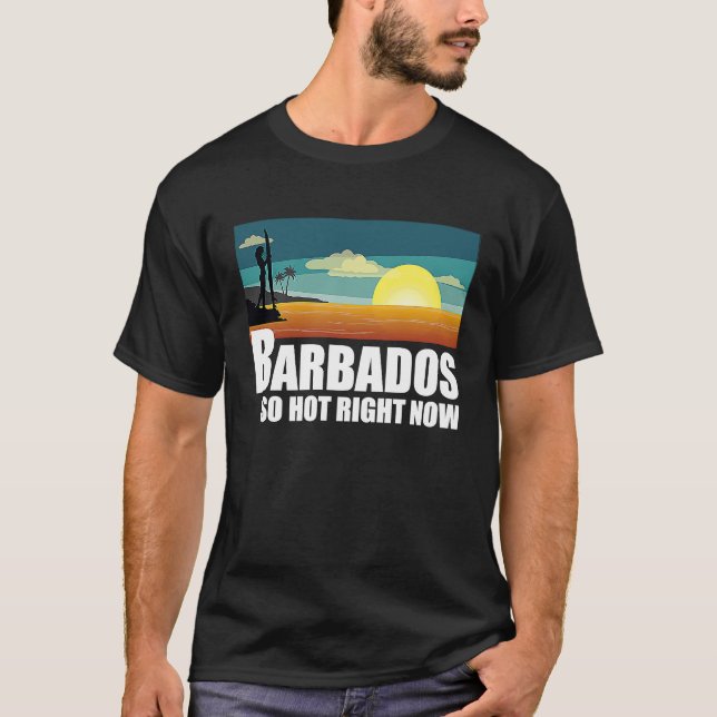 Barbados  so hot right now Retro Travel Beach Vaca T-Shirt (Front)