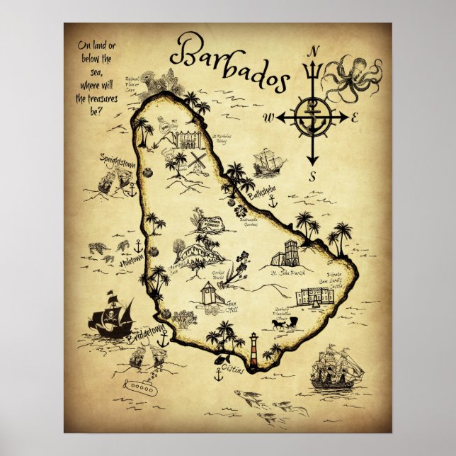 Barbados Treasure Map and Self-guided Tour Poster (Front)