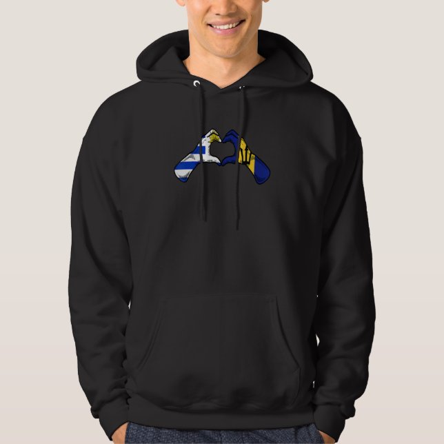 Barbados Uruguay Flag Barbadian Uruguayan Heart Hoodie (Front)