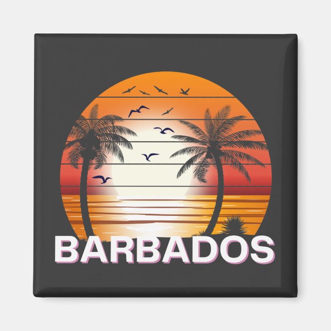 Barbados Vintage Palm Trees Summer Beach Magnet (Front)