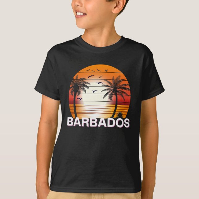 Barbados Vintage Palm Trees Summer Beach T-Shirt (Front)