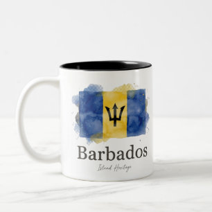 Barbados Watercolor Flag   Caribbean Heritage Two-Tone Coffee Mug