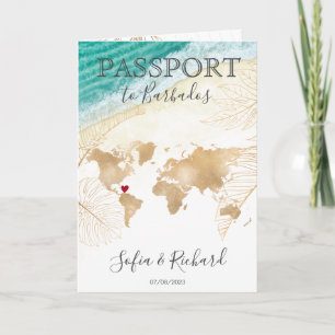 Barbados Wedding Destination Passport World Map Invitation