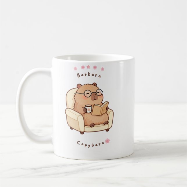 Barbara Capybara Reading Book Cute Cosy Mug (Left)