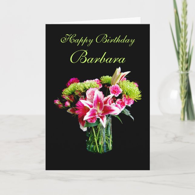 Barbara Happy Birthday, Stargazer Lily Bouquet Card (Front)