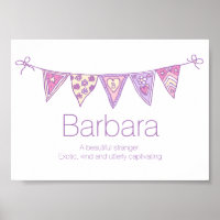 Barbara name meaning purple pink flag bunting